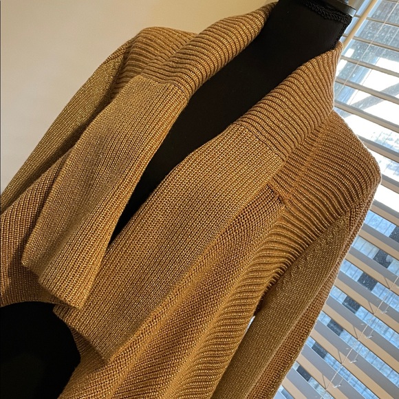 Kenneth Cole New York Open Front Cardigan Size L Gold Metallic Waterfall Shimmer - Picture 9 of 12